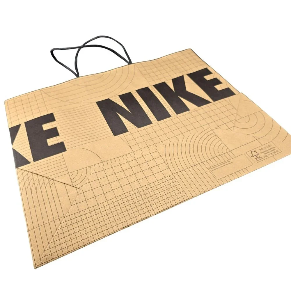 Nike Brown Recycled Paper Shopping Bag Tote Bold Logo Design Vr1030